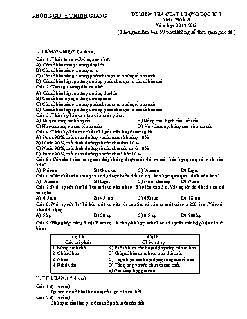Đề kiểm tra chất lượng học kì I môn Hoá học Lớp 8 - Năm học 2012-2013 - Phòng GD&ĐT Ninh Giang