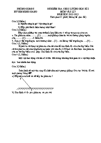 Đề kiểm tra chất lượng học kì I môn Vật lí Lớp 7 - Năm học 2012-2013 - Phòng GD&ĐT Ninh Giang (Có đáp án và biểu điểm)