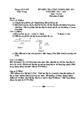 Đề kiểm tra chất lượng học kì I môn Vật lí Lớp 8, 9 - Năm học 2012-2013 - Phòng GD&ĐT Ninh Giang (Kèm hướng dẫn chấm)