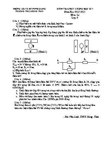 Đề kiểm tra chất lượng học kì I môn Vật lí Lớp 9 - Năm học 2012-2013 - Trường THCS Hưng Thái (Có đáp án và biểu điểm)