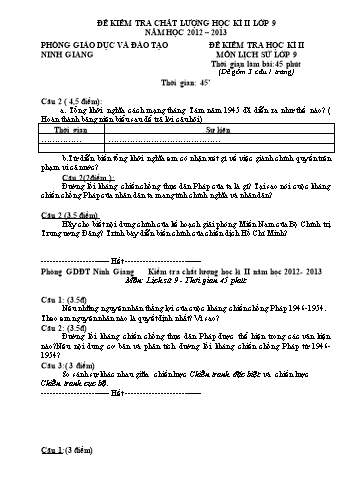 Đề kiểm tra chất lượng học kì II môn Lịch sử Lớp 9 - Năm học 2012-2013