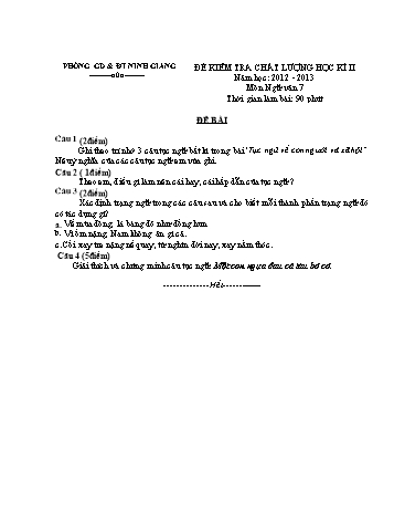 Đề kiểm tra chất lượng học kì II môn Ngữ văn Lớp 7 - Năm học 2012-2013 - Phòng GD&ĐT Ninh Giang - Đề 2 (Có đáp án và biểu điểm)