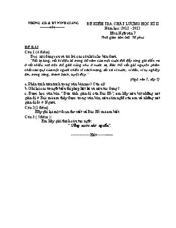 Đề kiểm tra chất lượng học kì II môn Ngữ văn Lớp 7 - Năm học 2012-2013 - Phòng GD&ĐT Ninh Giang - Đề 1 (Có đáp án và biểu điểm)