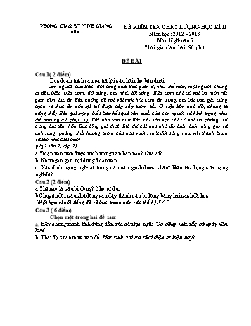 Đề kiểm tra chất lượng học kì II môn Ngữ văn Lớp 7 - Năm học 2012-2013 - Phòng GD&ĐT Ninh Giang - Đề 10 (Có đáp án và biểu điểm)