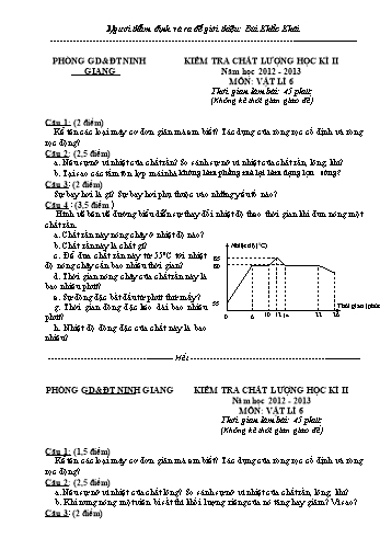 Đề kiểm tra chất lượng học kì II môn Vật lí Lớp 6 - Năm học 2012-2013 - Bùi Khắc Khải