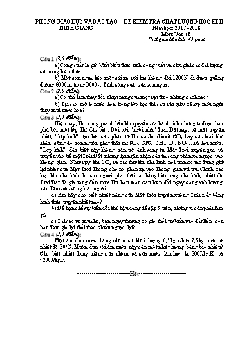 Đề kiểm tra chất lượng học kì II môn Vật lí Lớp 8 - Năm học 2017-2018 - Phòng GD&ĐT Ninh Giang (Kèm hướng dẫn chấm)