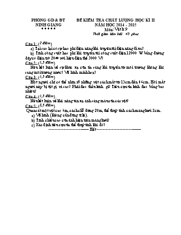 Đề kiểm tra chất lượng học kì II môn Vật lí Lớp 9 - Năm học 2014-2015 - Trường THCS Hồng Phong (Kèm hướng dẫn chấm)