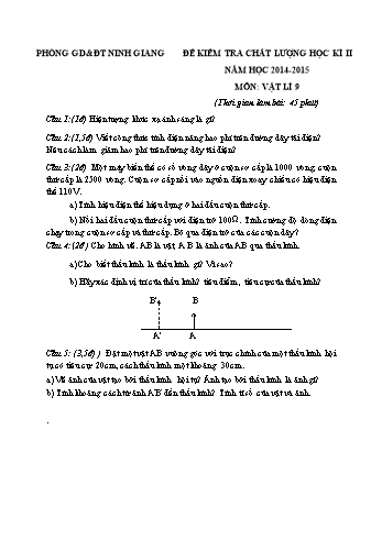 Đề kiểm tra chất lượng học kì II môn Vật lí Lớp 9 - Năm học 2014-2015 - Trường THCS Hồng Đức (Kèm hướng dẫn chấm)