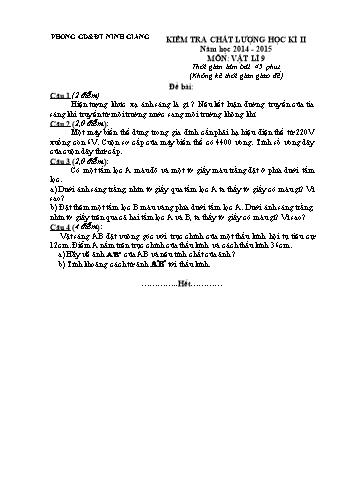 Đề kiểm tra chất lượng học kì II môn Vật lí Lớp 9 - Năm học 2014-2015 - Trường THCS Vạn Phúc (Kèm hướng dẫn chấm)