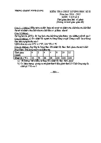 Đề kiểm tra chất lượng học kì II môn Vật lý Lớp 6 - Năm học 2014-2015 - Trường THCS Vạn Phúc (Kèm hướng dẫn chấm)