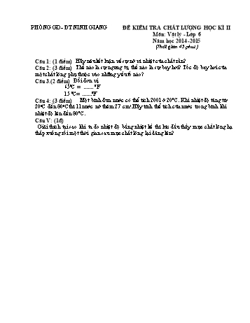 Đề kiểm tra chất lượng học kì II môn Vật lý Lớp 6 - Năm học 2014-2015 - Trường THCS Hồng Đức (Có đáp án và biểu điểm)
