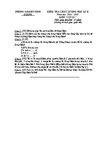 Đề kiểm tra chất lượng học kì II môn Vật lý Lớp 7 - Năm học 2014-2015 - Trường THCS Quyết Thắng (Kèm hướng dẫn chấm)