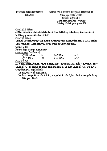 Đề kiểm tra chất lượng học kì II môn Vật lý Lớp 7 - Năm học 2014-2015 - Trường THCS Vạn Phúc (Kèm hướng dẫn chấm)