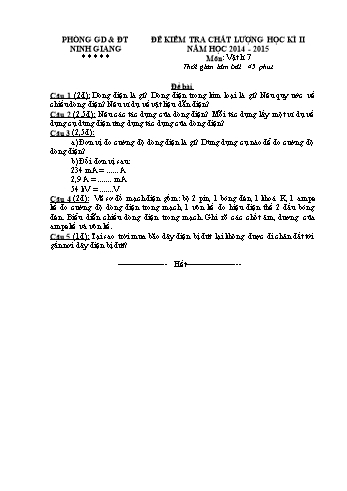 Đề kiểm tra chất lượng học kì II môn Vật lý Lớp 7 - Năm học 2014-2015 - Trường THCS Hồng Phong (Kèm hướng dẫn chấm)