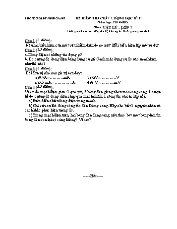 Đề kiểm tra chất lượng học kì II môn Vật lý Lớp 7 - Năm học 2014-2015 - Trường THCS Ứng Hòe (Kèm hướng dẫn chấm)