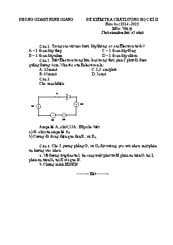 Đề kiểm tra chất lượng học kì II môn Vật lý Lớp 7 - Năm học 2014-2015 - Trường THCS Hồng Dụ (Kèm hướng dẫn chấm)