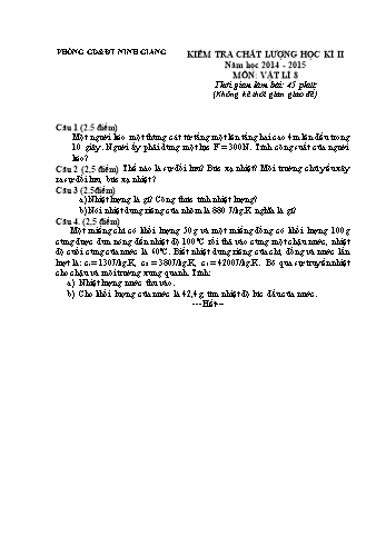 Đề kiểm tra chất lượng học kì II môn Vật lý Lớp 8 - Năm học 2014-2015 - Trường THCS Vạn Phúc (Kèm hướng dẫn chấm)