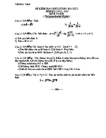 Đề kiểm tra chất lượng học kỳ 1 môn Toán Lớp 9 - Năm học 2012-2013