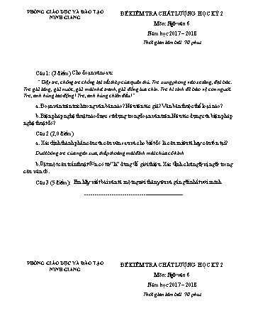 Đề kiểm tra chất lượng học kỳ 2 môn Ngữ văn Lớp 6 - Năm học 2017-2018 - Phòng GD&ĐT Ninh Giang (Kèm hướng dẫn chấm)