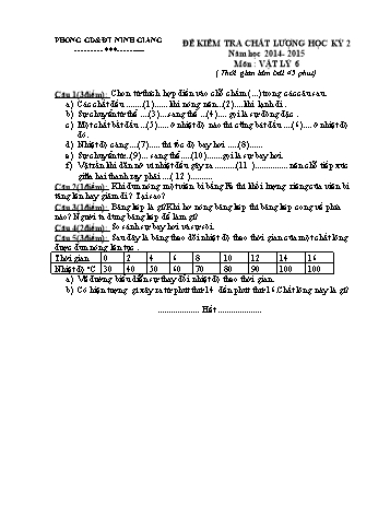 Đề kiểm tra chất lượng học kỳ 2 môn Vật lý Lớp 6 - Năm học 2014-2015 - Trường THCS Hiệp Lực (Kèm hướng dẫn chấm)
