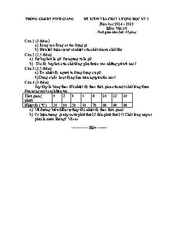 Đề kiểm tra chất lượng học kỳ 2 môn Vật lý Lớp 6 - Năm học 2014-2015 - Trường THCS Hồng Thái (Kèm hướng dẫn chấm)