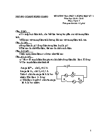Đề kiểm tra chất lượng học kỳ 2 môn Vật lý Lớp 7 - Năm học 2014-2015 - Trường THCS Tân Hương (Kèm hướng dẫn chấm)