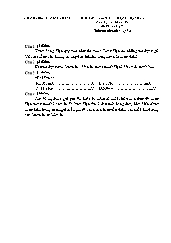 Đề kiểm tra chất lượng học kỳ 2 môn Vật lý Lớp 7 - Năm học 2014-2015 - Trường THCS Quang Hưng (Kèm hướng dẫn chấm)
