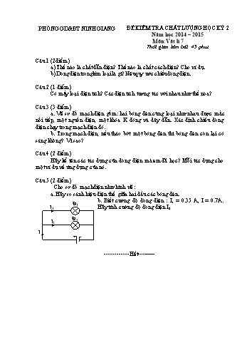 Đề kiểm tra chất lượng học kỳ 2 môn Vật lý Lớp 7 - Năm học 2014-2015 - Phòng GD&ĐT Ninh Giang (Kèm hướng dẫn chấm)