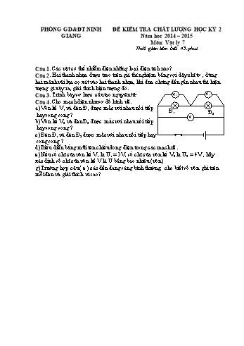 Đề kiểm tra chất lượng học kỳ 2 môn Vật lý Lớp 7 - Năm học 2014-2015 - Trường THCS Hưng Thái (Kèm hướng dẫn chấm)