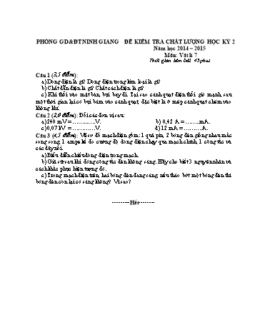 Đề kiểm tra chất lượng học kỳ 2 môn Vật lý Lớp 7 - Năm học 2014-2015 - Trường THCS Kiến Quốc (Kèm hướng dẫn chấm)