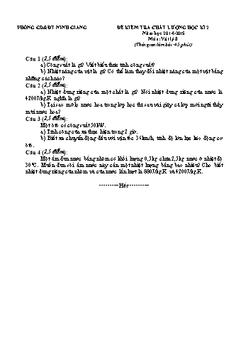 Đề kiểm tra chất lượng học kỳ 2 môn Vật lý Lớp 8 - Năm học 2014-2015 - Trường THCS Tân Phong (Kèm hướng dẫn chấm)
