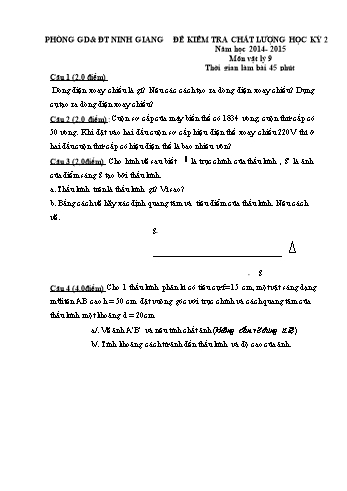 Đề kiểm tra chất lượng học kỳ 2 môn Vật lý Lớp 9 - Năm học 2014-2015 - Trường THCS Hoàng Hanh (Kèm hướng dẫn chấm)