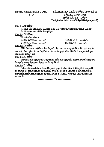 Đề kiểm tra chất lượng học kỳ II môn Vật lý Lớp 7 - Năm học 2014-2015 - Trường THCS Hồng Phúc (Kèm hướng dẫn chấm)