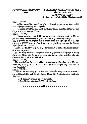 Đề kiểm tra chất lượng học kỳ II môn Vật lý Lớp 9 - Năm học 2014-2015 - Trường THCS Hồng Phúc (Kèm hướng dẫn chấm)