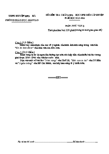Đề kiểm tra chất lượng học sinh giỏi cấp huyện môn Ngữ văn Lớp 6, 7, 8, 9 - Năm học 2010-2011 - Phòng GD&ĐT Hưng Hà (Kèm hướng dẫn chấm)