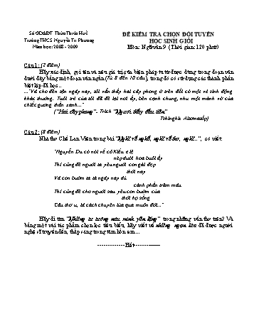 Đề kiểm tra chọn đội tuyển học sinh giỏi tỉnh môn Ngữ văn Lớp 9 - Trường THCS Nguyễn Tri Phương