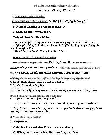 Đề kiểm tra cuối học kì 2 môn Tiếng Việt Lớp 5 - Năm học 2016-2017 (Có đáp án và biểu điểm)