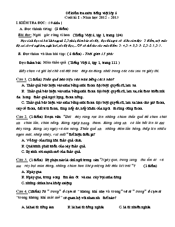 Đề kiểm tra cuối kì I môn Tiếng Việt Lớp 5 - Năm học 2012-2013 (Kèm hướng dẫn chấm)