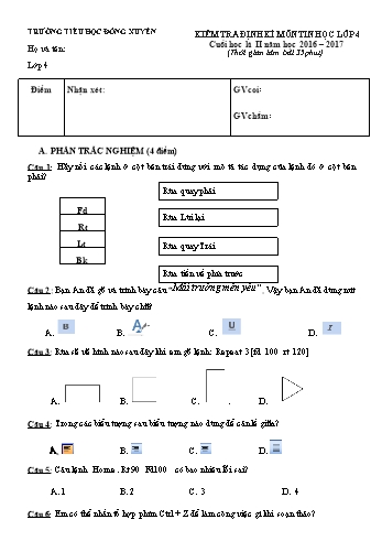 Đề kiểm tra định kì cuối học kì II môn Tin học Lớp 4 - Năm học 2016-2017 - Trường Tiểu học Đông Xuyên