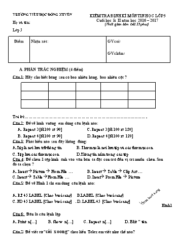 Đề kiểm tra định kì cuối học kì II môn Tin học Lớp 5 - Năm học 2016-2017 - Trường Tiểu học Đông Xuyên