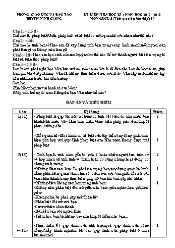 Đề kiểm tra học kì 1 môn Giáo dục công dân Lớp 8 - Năm học 2012-2013 - Phòng GD&ĐT Ninh Giang (Có đáp án và biểu điểm)