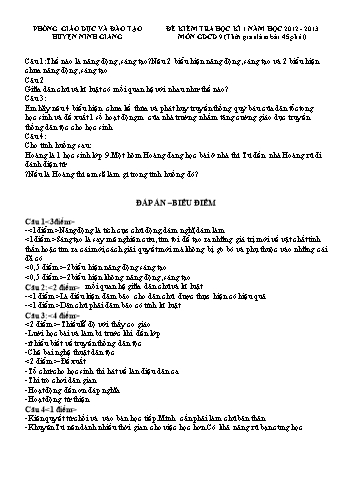 Đề kiểm tra học kì 1 môn Giáo dục công dân Lớp 9 - Năm học 2012-2013 - Phòng GD&ĐT Ninh Giang (Có đáp án và biểu điểm)