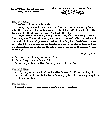 Đề kiểm tra học kì 1 môn Ngữ văn Lớp 7 - Năm học 2012-2013 - Trường THCS Hồng Đức