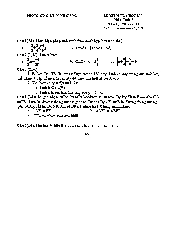 Đề kiểm tra học kì 1 môn Toán Lớp 7 - Năm học 2012-2013 - Phòng GD&ĐT Ninh Giang