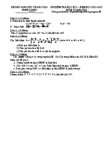 Đề kiểm tra học kì 1 môn Toán Lớp 8 - Năm học 2012-2013 - Phòng GD&ĐT Ninh Giang
