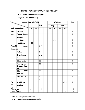 Đề kiểm tra học kì 2 môn Ngữ văn Lớp 9 - Đề số 1