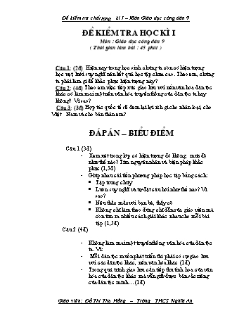 Đề kiểm tra học kì I môn Giáo dục công dân Lớp 9 - Trường THCS Nghĩa An (Có đáp án và biểu điểm)