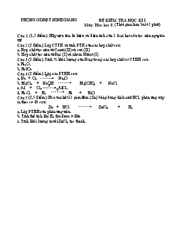 Đề kiểm tra học kì I môn Hóa học Lớp 8 - Phòng GD&ĐT Ninh Giang