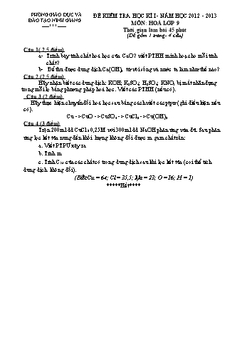 Đề kiểm tra học kì I môn Hoá Lớp 9 - Năm học 2012-2013 - Phòng GD&ĐT Ninh Giang