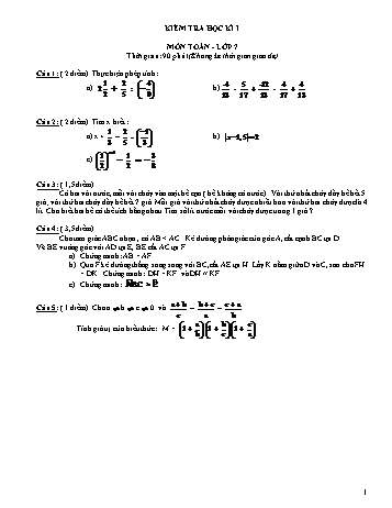 Đề kiểm tra học kì I môn Toán Lớp 7